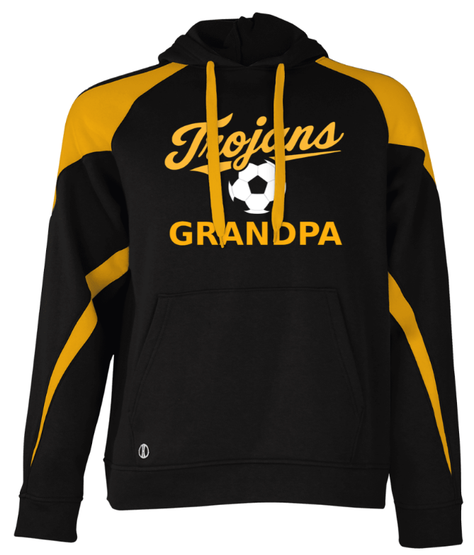 Black and gold hooded sweatshirt with “Hogs” and “GRANDPA” text and a football graphic on the chest
