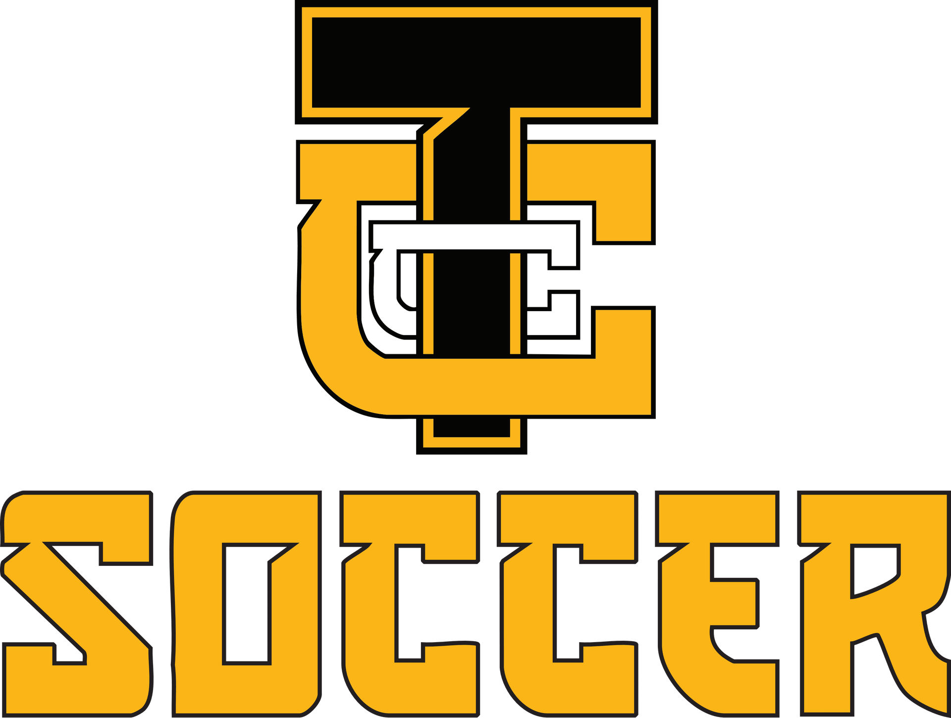 TCU soccer logo in black, gold, and white text.
