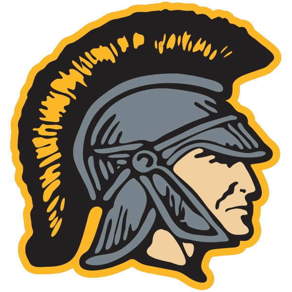 Spartan helmet profile logo with black, gray, and gold details on a white background