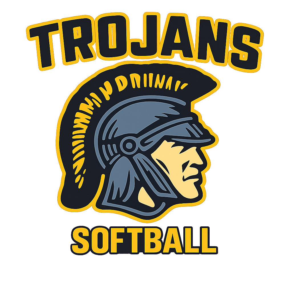 Trojans softball logo with a Trojan helmet in black, gold, and gray