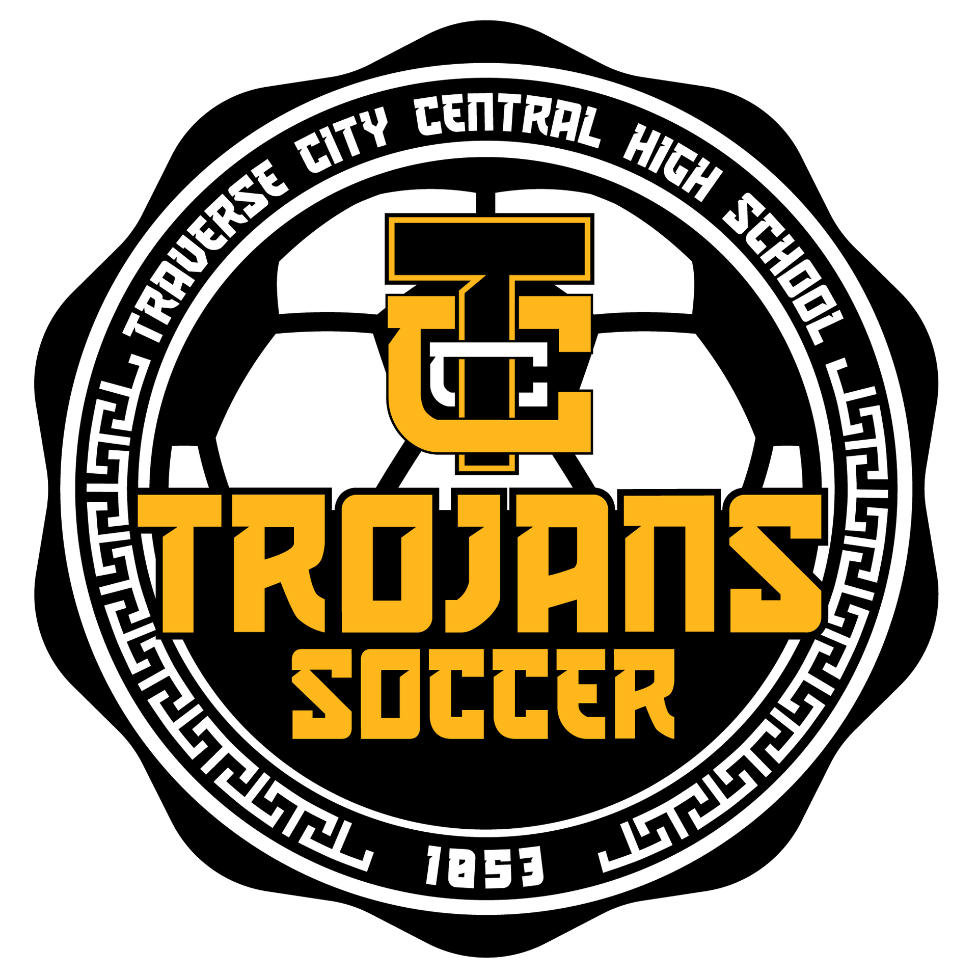 Trojan soccer logo for El Toro High School Central, black and gold on white background