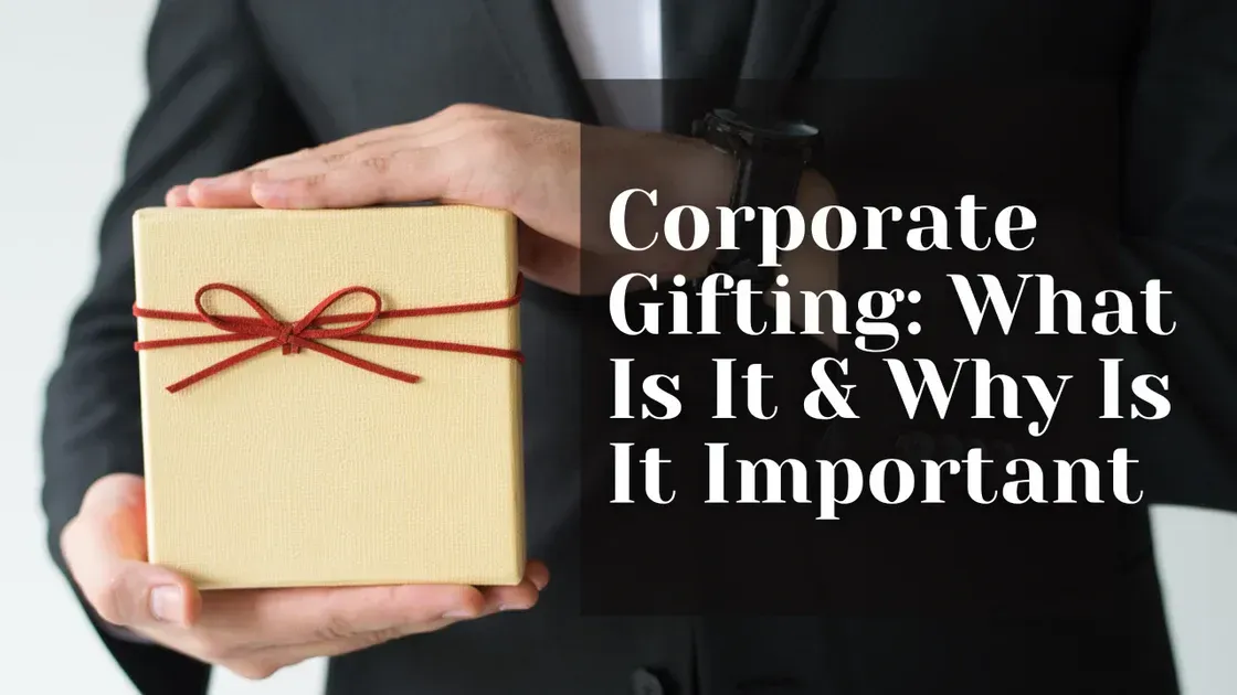 Man in suit holds a wrapped box. Text: