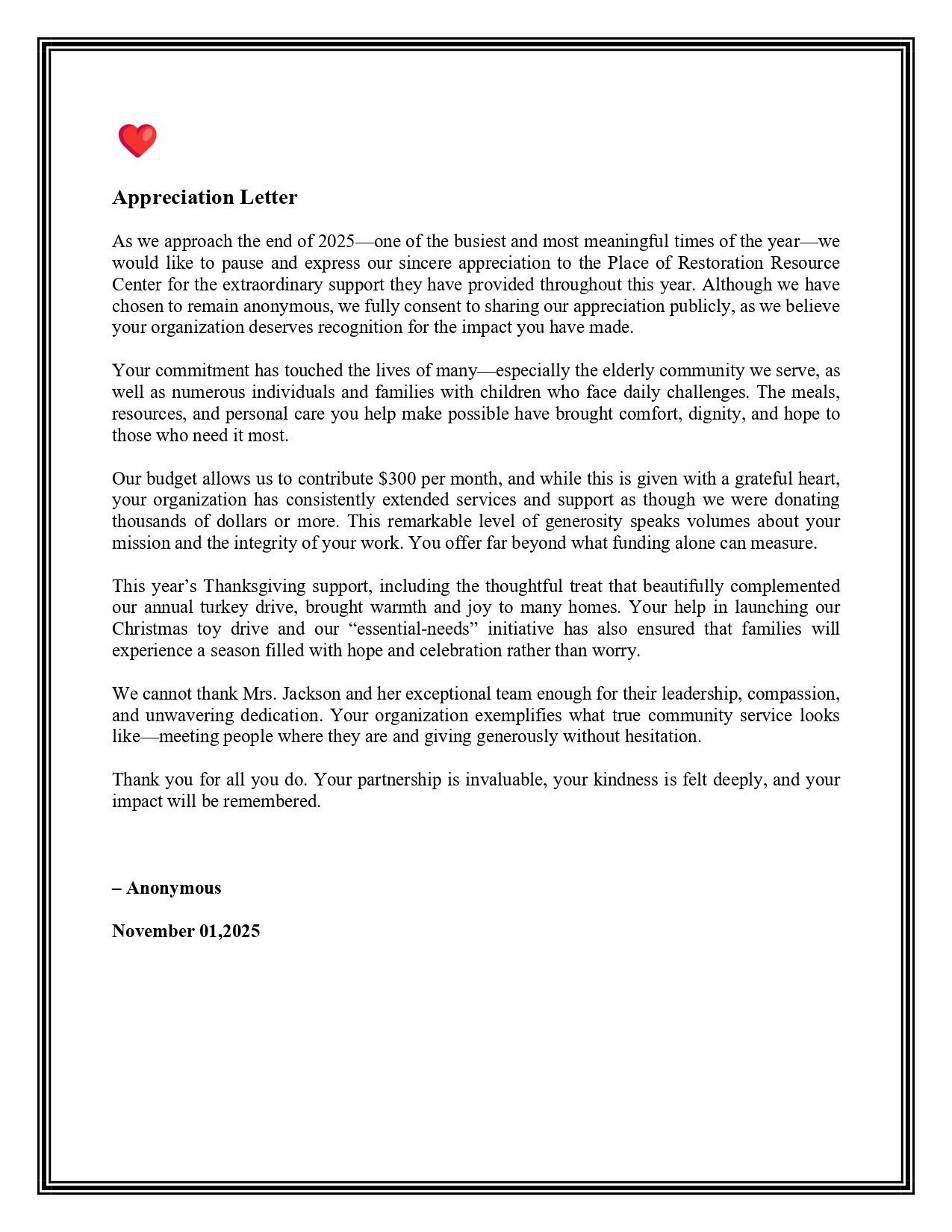 Appreciation Letter