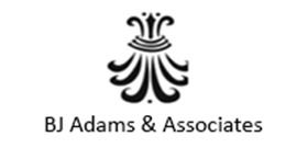 Logo for BJ Adams & Associates: ornate, abstract design above the text.