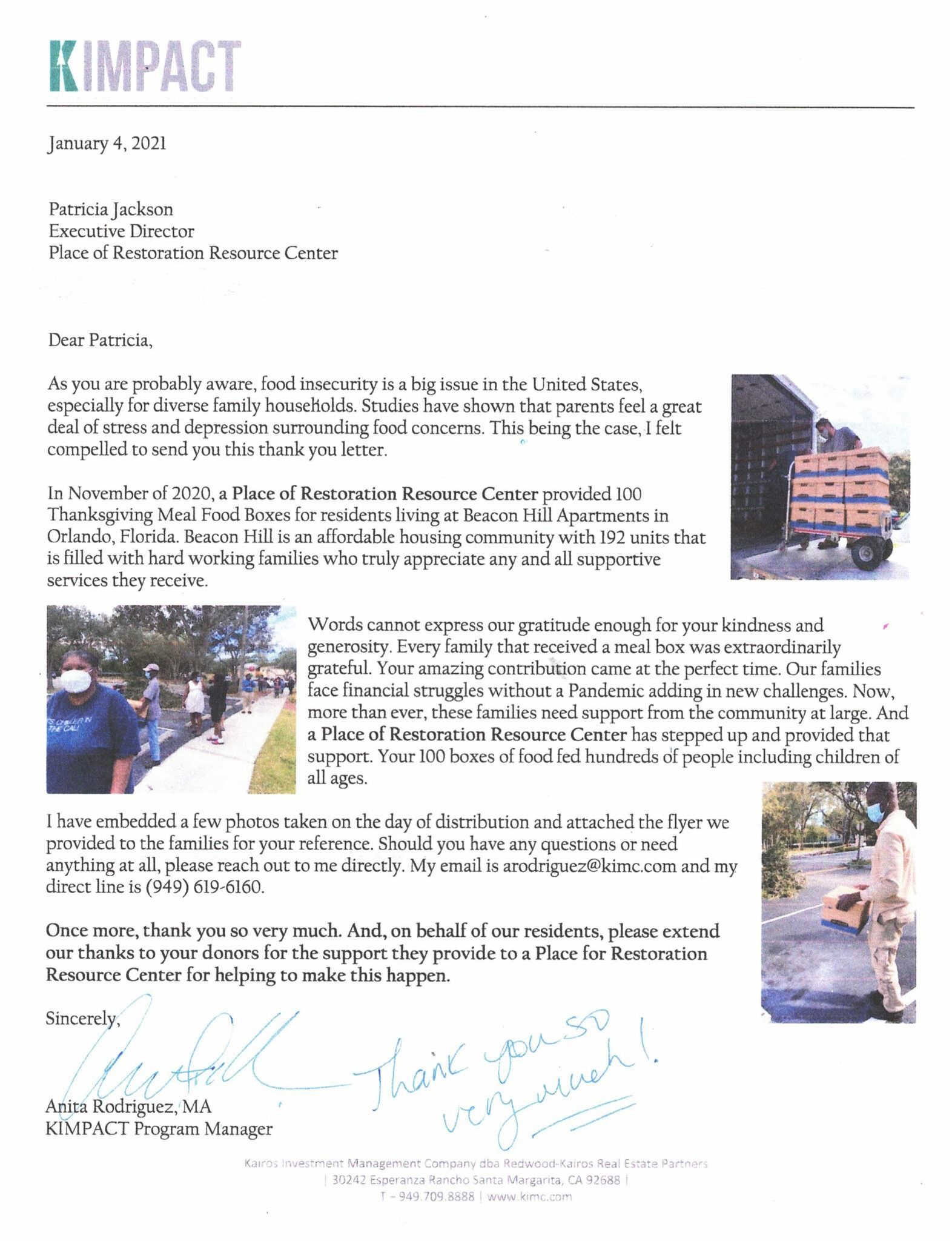 Letterhead for K Impact, text and photos.