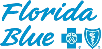 Florida Blue logo with blue script text and shield medical icons
