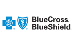 BlueCross BlueShield logo with blue cross and shield icons and black text