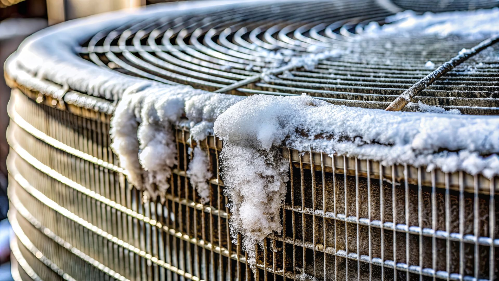 Air conditioner unit with snow and ice buildup.