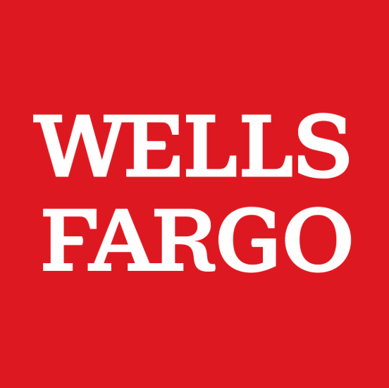 Wells Fargo logo: white text on a red background.
