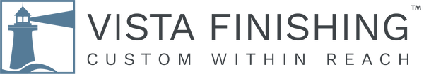 A logo for vista finishing custom within reach