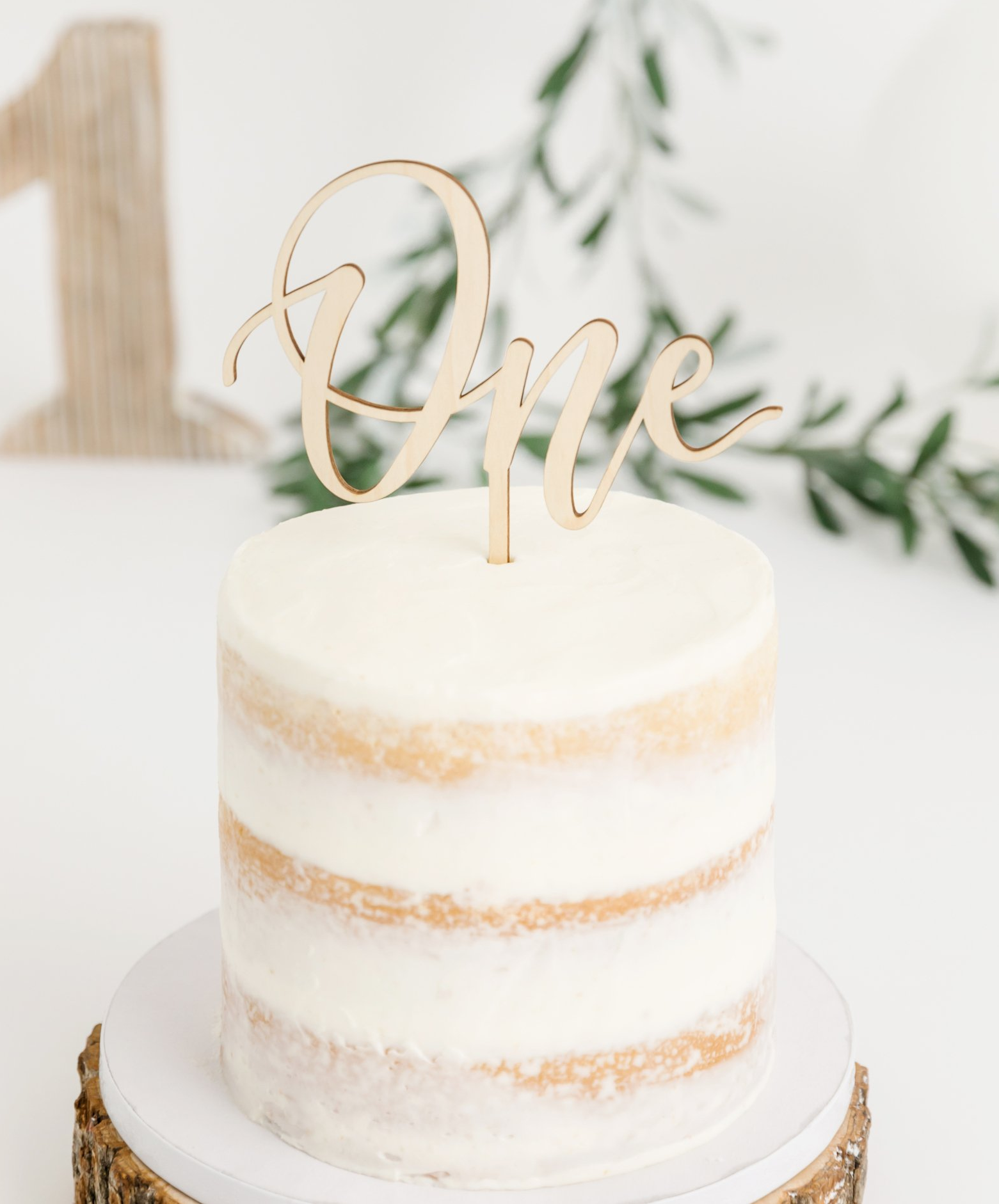 greenery themed cake portraits for a cake smash session in studio - Cary NC