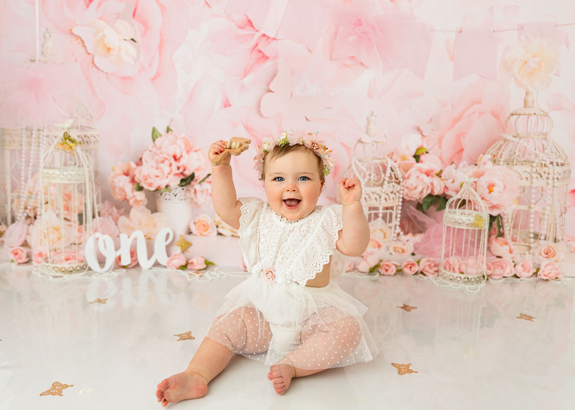 Pink Floral Cake Smash Session Raleigh NC
