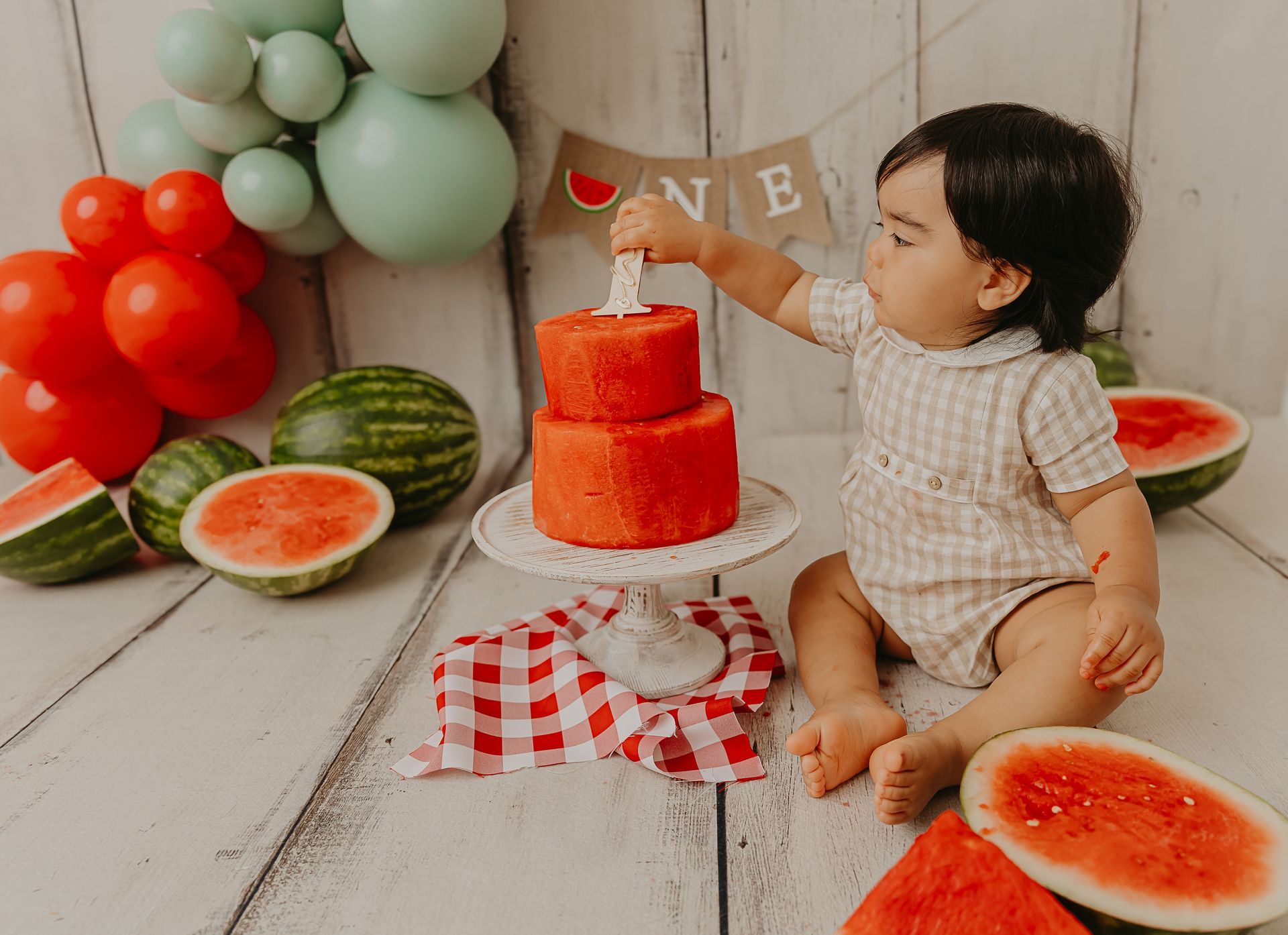 ONE YEAR OLD BOY WATERMELON SMASH SESSION IN STUDIO CARY NC