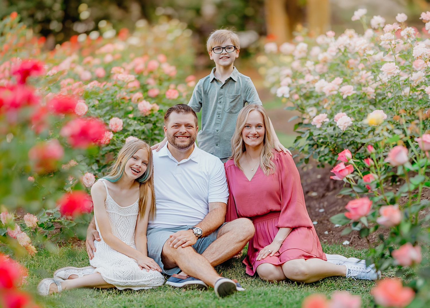 Family posing at Raleigh Rose Garden