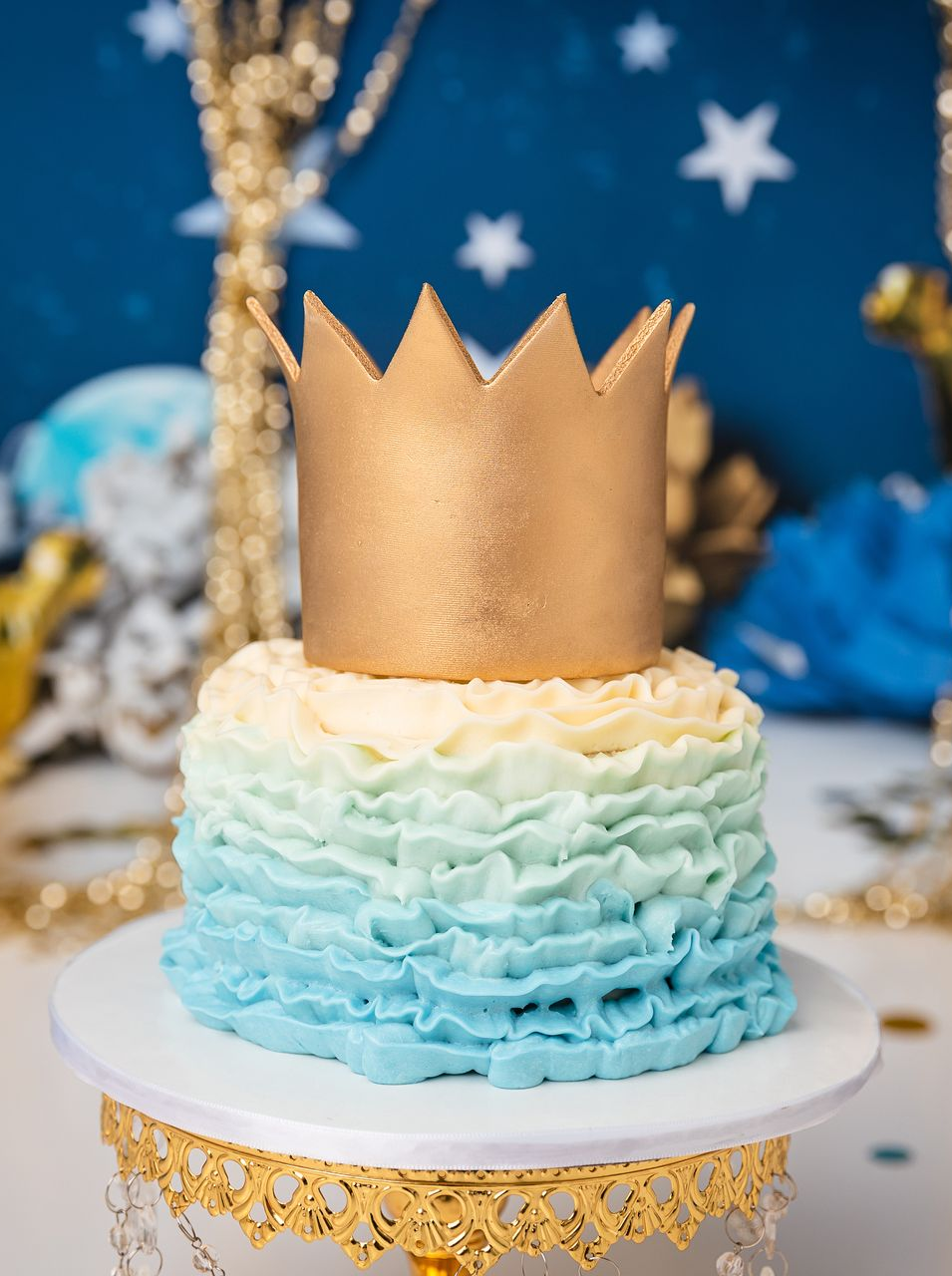 prince cake theme for a cake smash session in studio - Cary NC