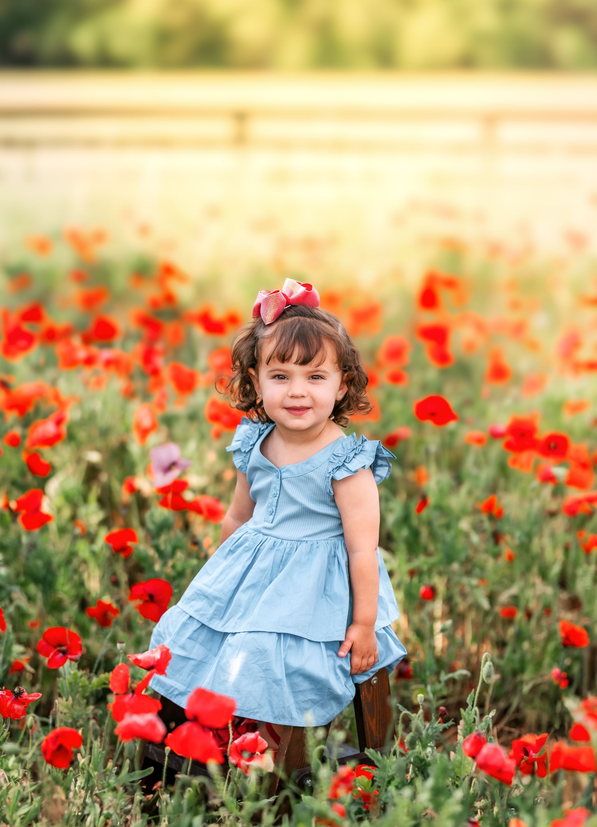 Mother’s Day portrait session in a vibrant red poppy field with natural light