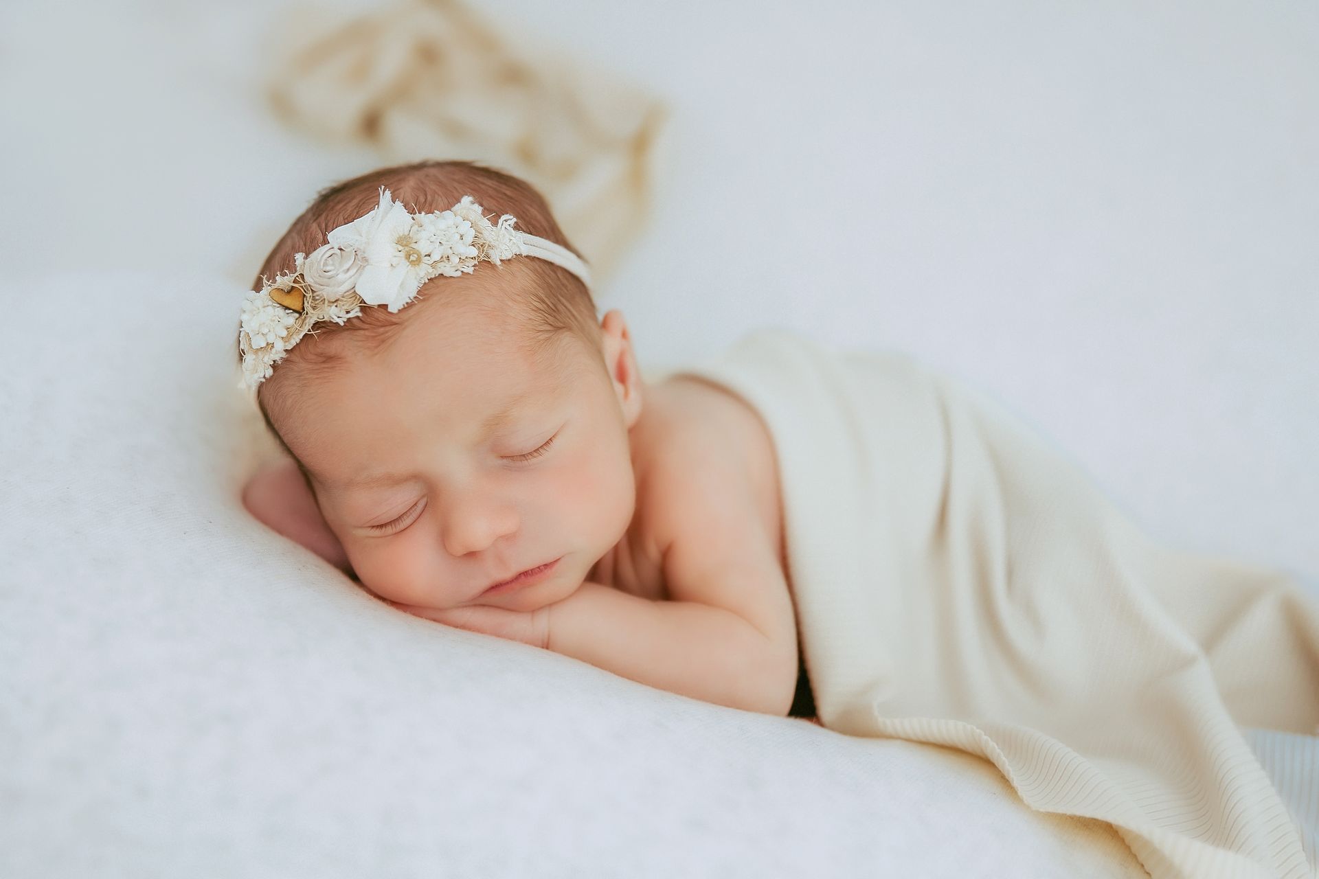 Newborn studio session in Cary NC, baby girl posed sleeping