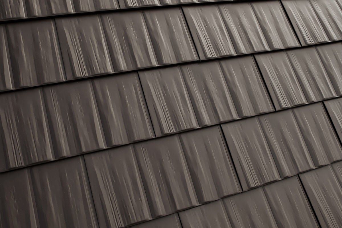 Interlock cedar shingle metal roofing system with aluminum panels designed for homes in British Columbia