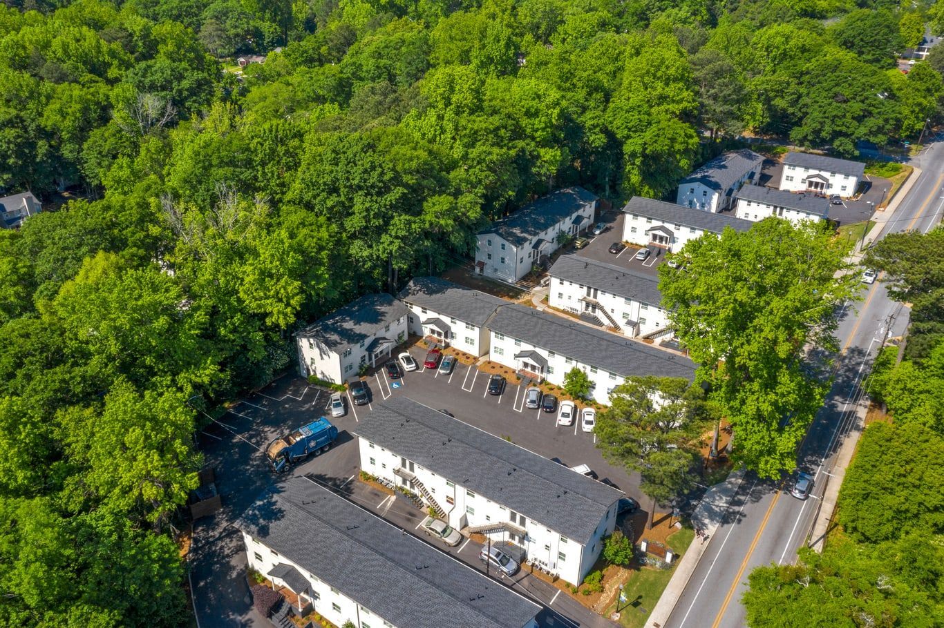 Aerial view of Collier Flats apartments in West Midtown Atlanta