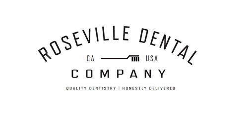 Roseville Dental Company logo with arched black text and a small dental icon on white background