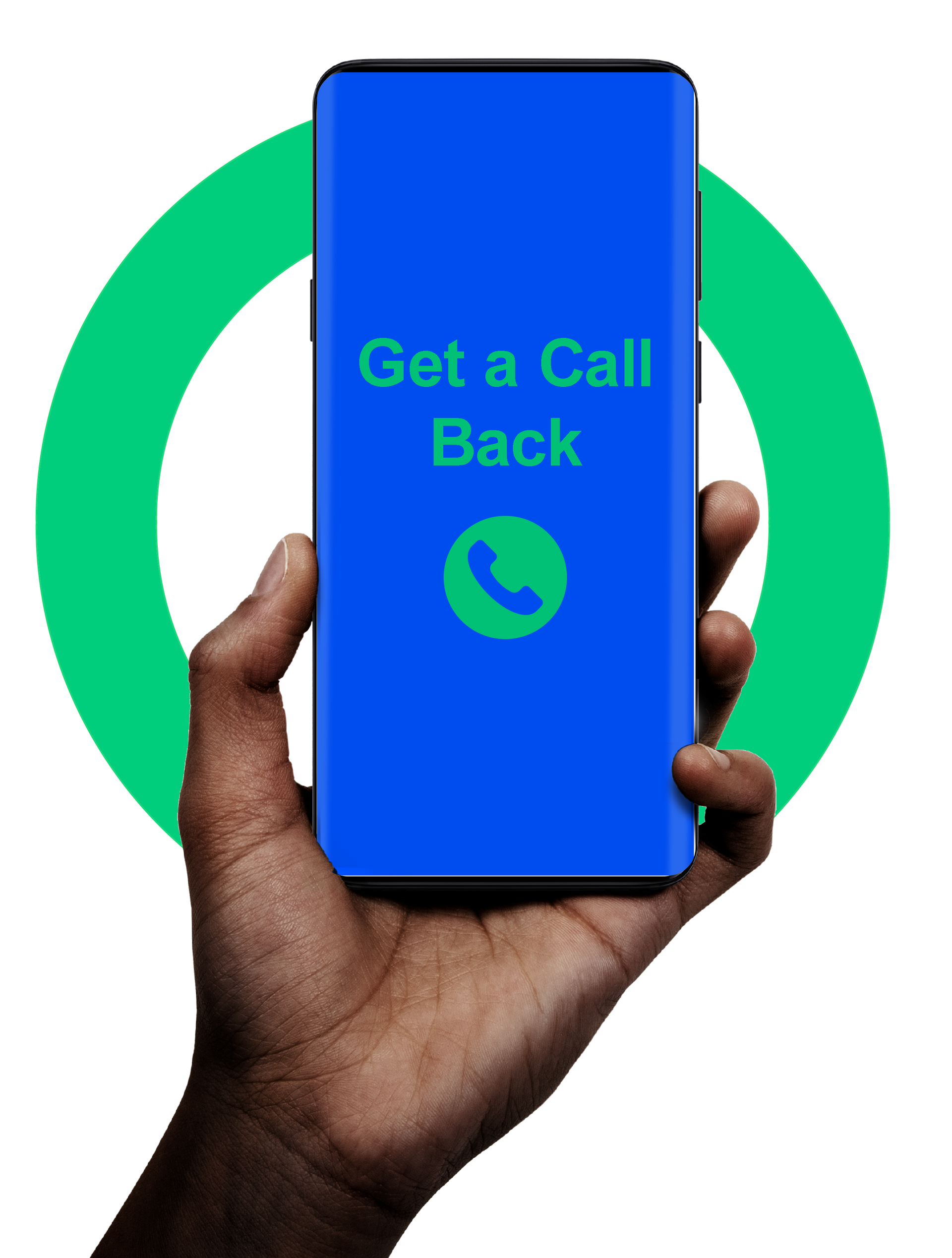 A hand is holding a cell phone in front of a green circle.