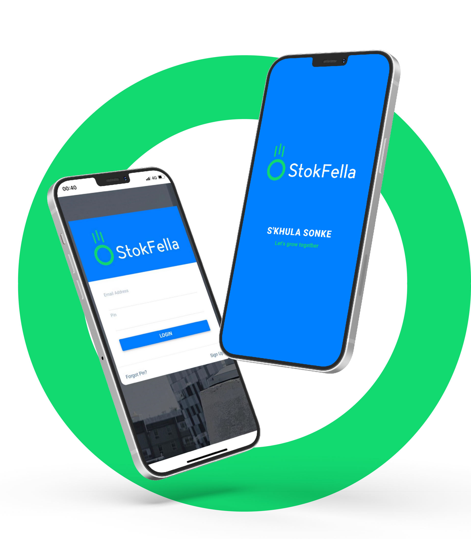 Two phones are sitting next to each other in a green circle.