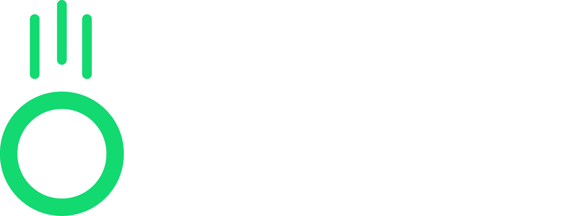 A green circle with three lines coming out of it on a white background.