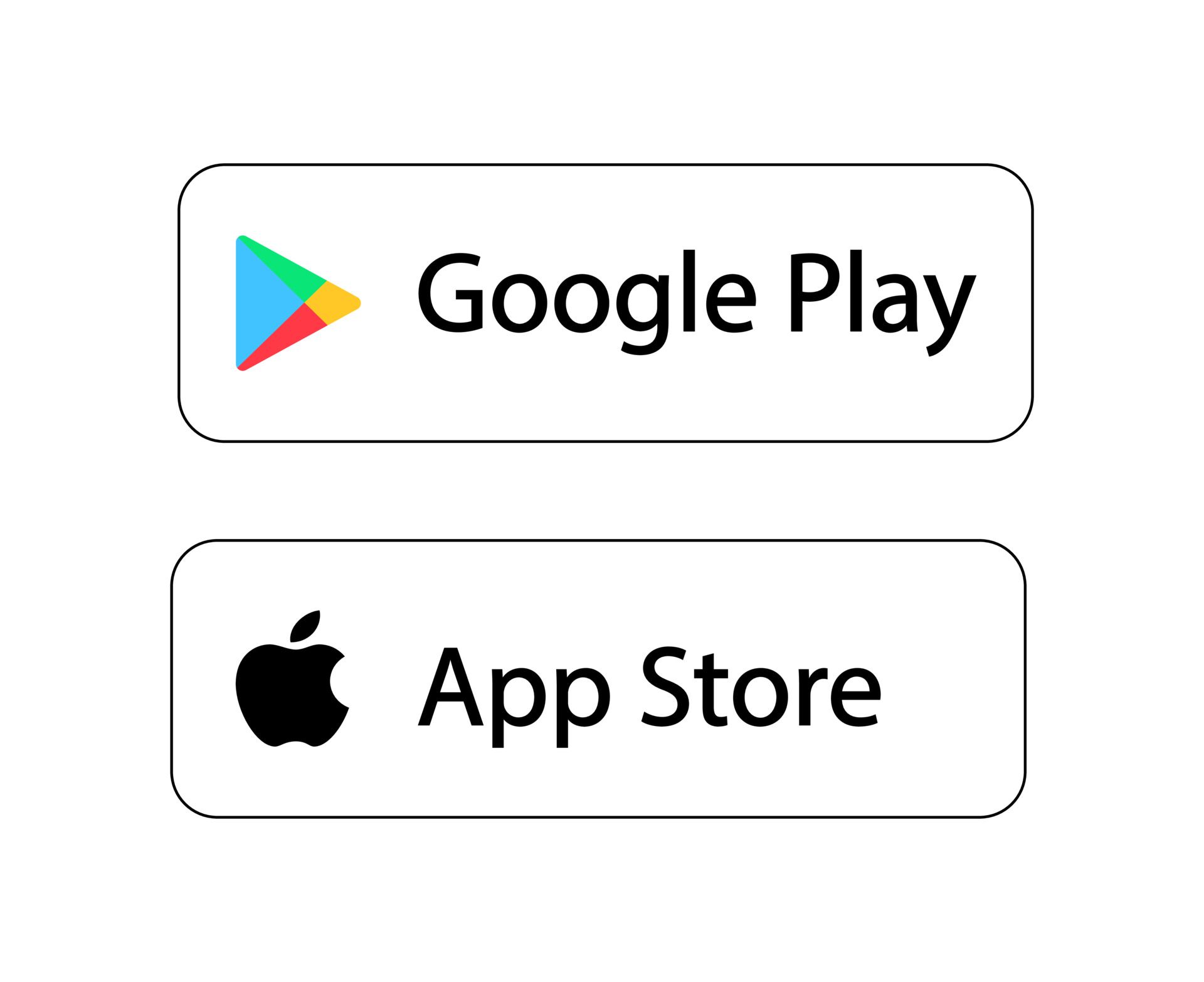 A google play and an apple app store icon on a white background.