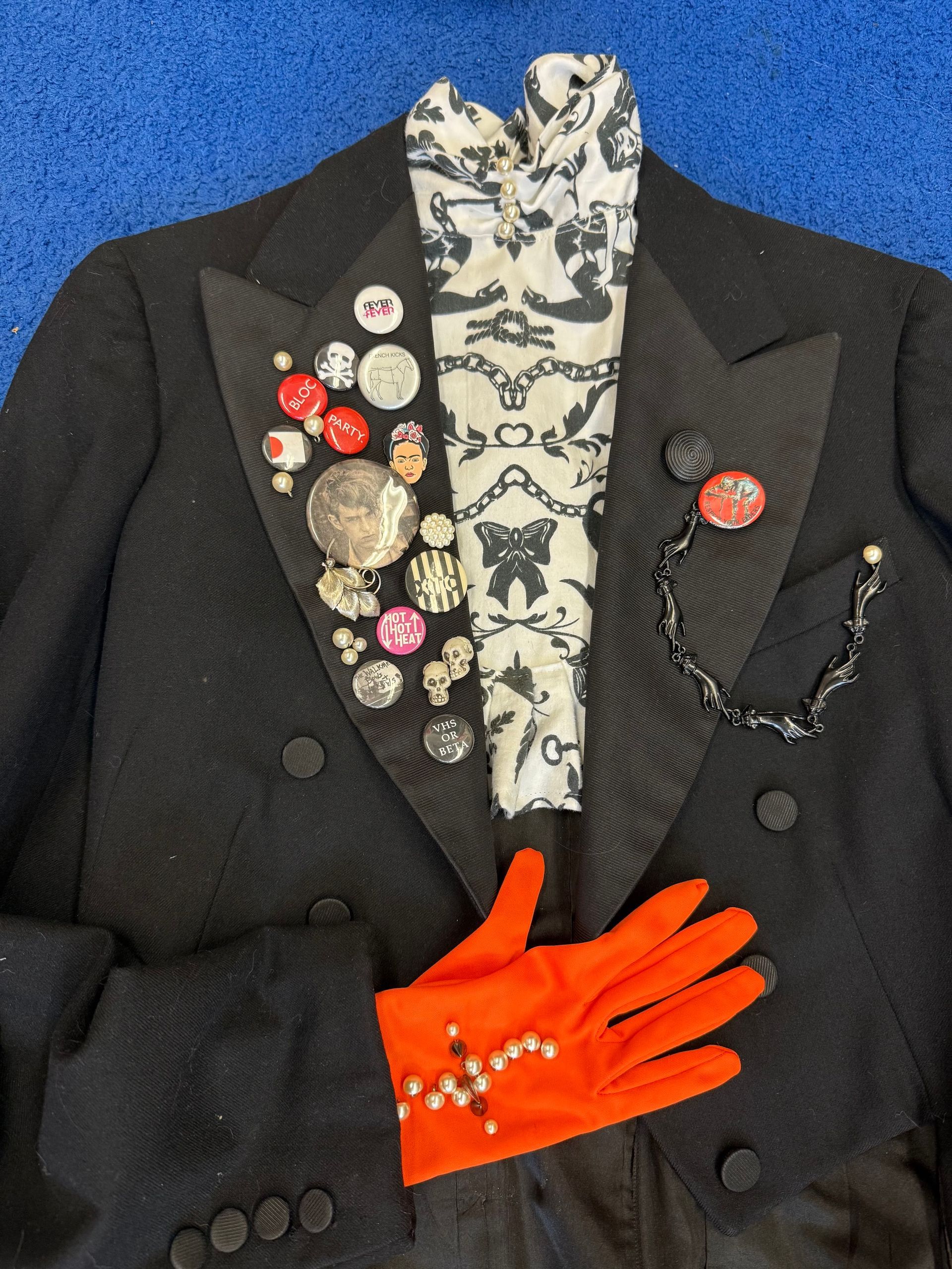 decorated tux jacket, gloves for 