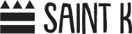 Black logo with three triangle shapes and the text “SAINT K” in tall letters.