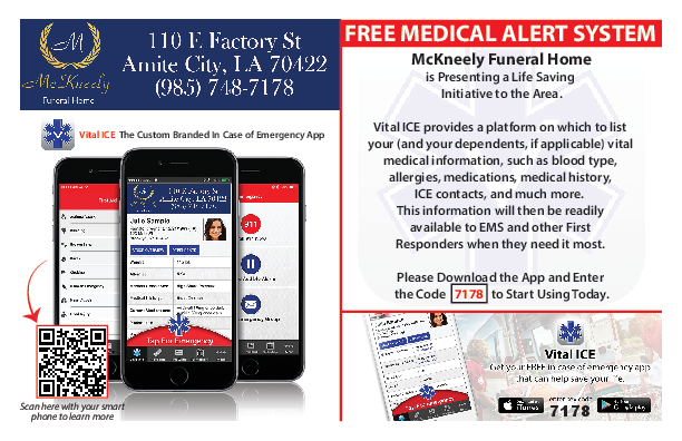 Free medical alert system ad with phone, app screenshots, and emergency call box on white background