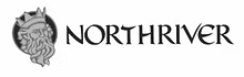 Logo of Northriver: Bearded figure in crown inside circle, text