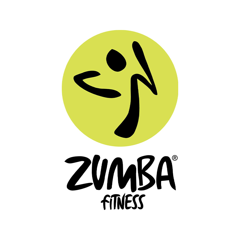 Zumba Fitness logo with a black dancer silhouette in a lime-green circle