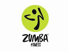 Zumba Fitness logo with black dancing figure in a lime green circle