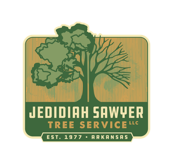 local tree removal companies Jedidiah Sawyer Tree Service LLC logo with green tree graphic and Arkansas est. 1977 text