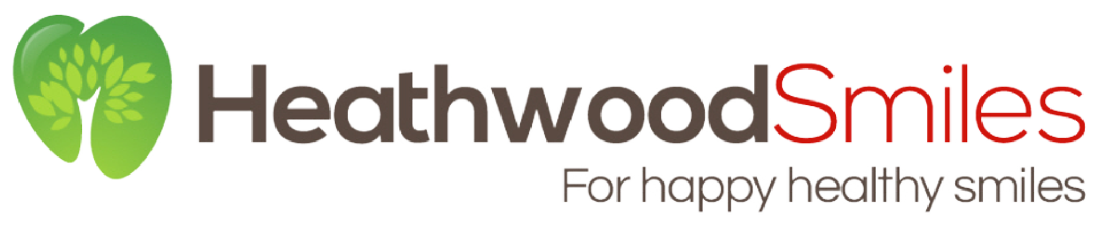 Heathwood Smiles logo with green leaf and tooth icon and tagline “For happy healthy smiles”