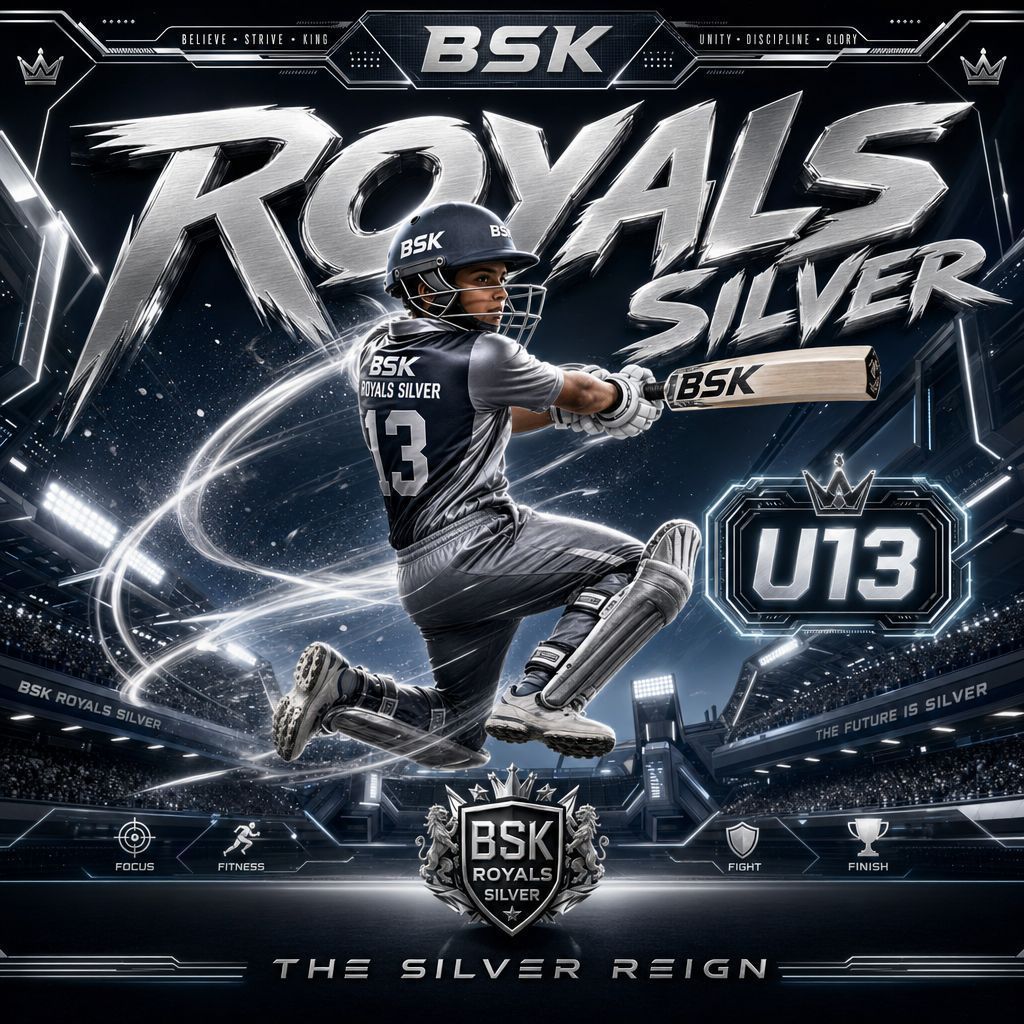 Silver BSK Royals U13 basketball poster with a player in motion and the tagline “The Silver Reign.”
