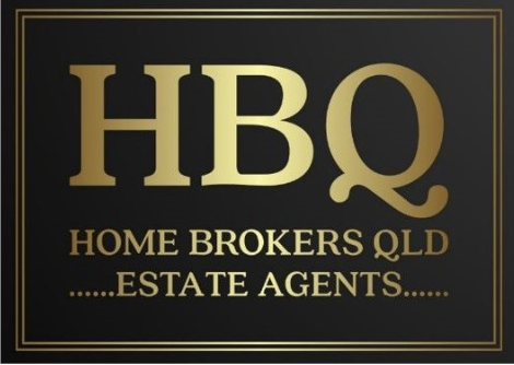 HBQ Home Brokers QLD estate agents logo in gold on a black background