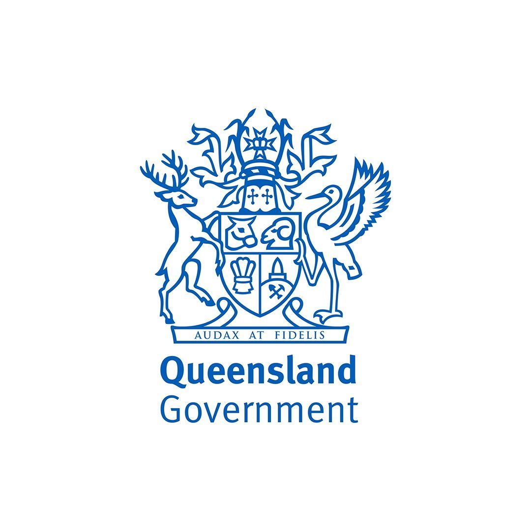 Queensland Government blue crest and text logo on white background