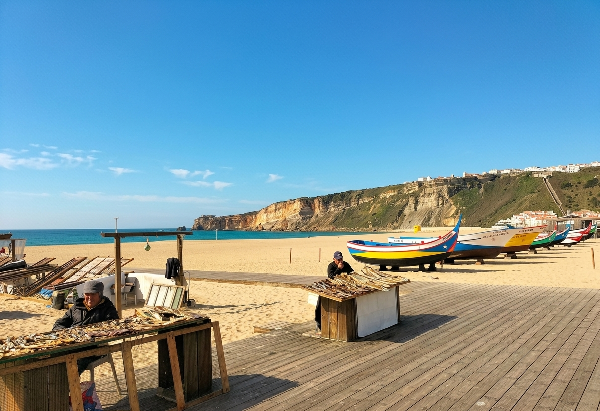 The-Amity-Family-Tours-And-Activities-Nazaré-Portugal-Landscape-Atlantic-Giant-Waves-Gold-Sand-Dry-Fish