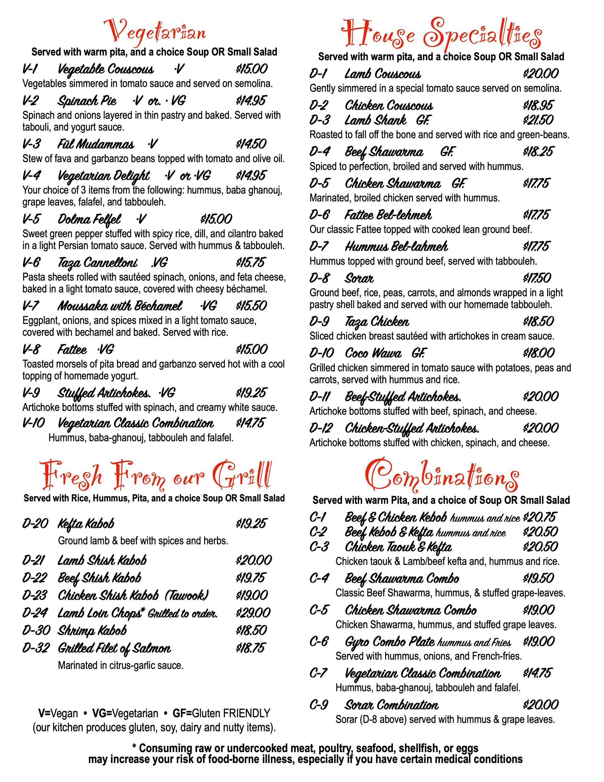 a menu for a restaurant with a lot of food on it .