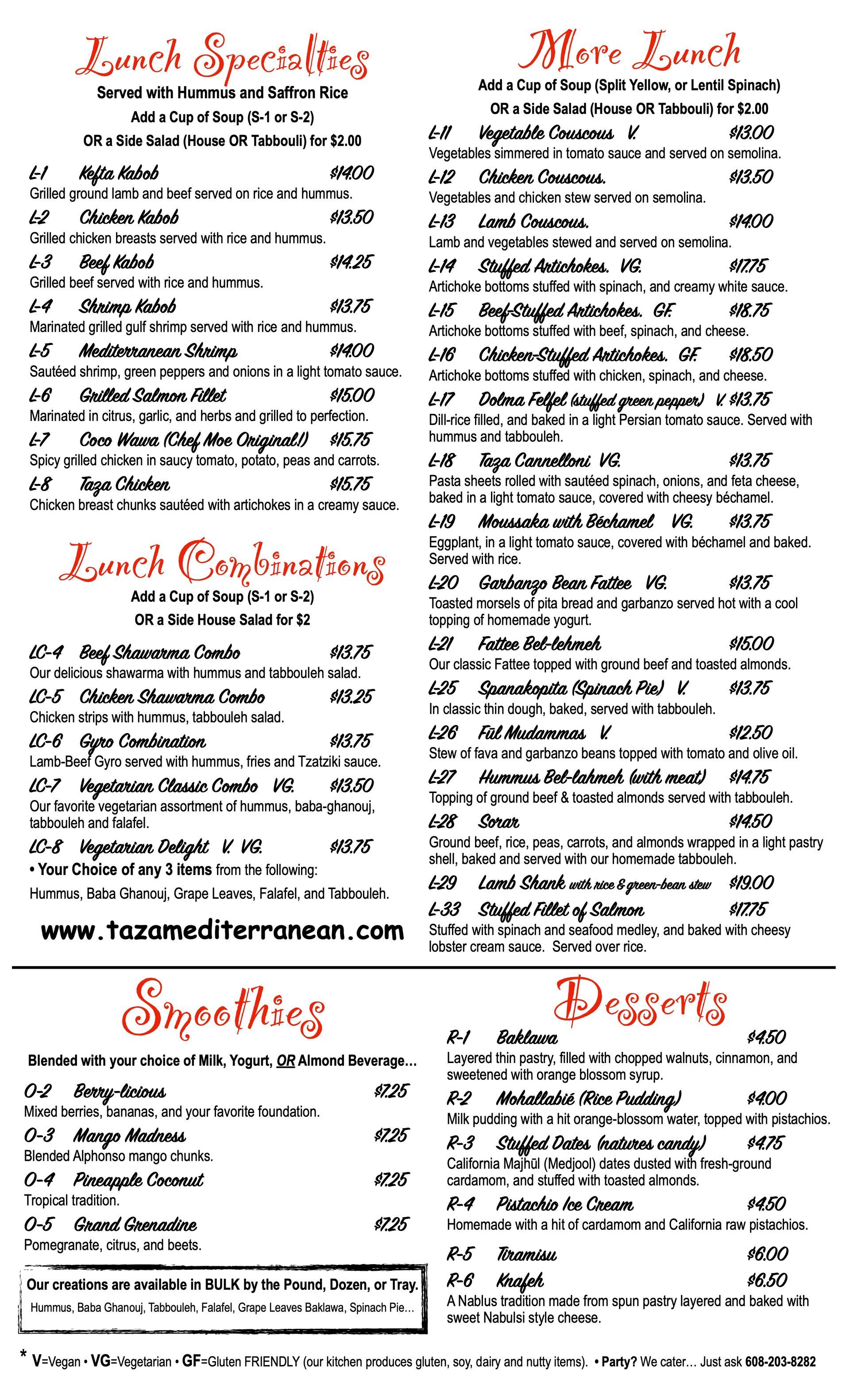 a menu for a restaurant with a lot of food on it .