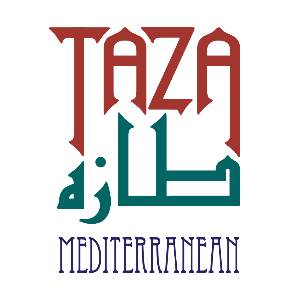 a logo for taza mediterranean with arabic writing