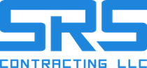 The logo for srs contracting llc is blue and white.