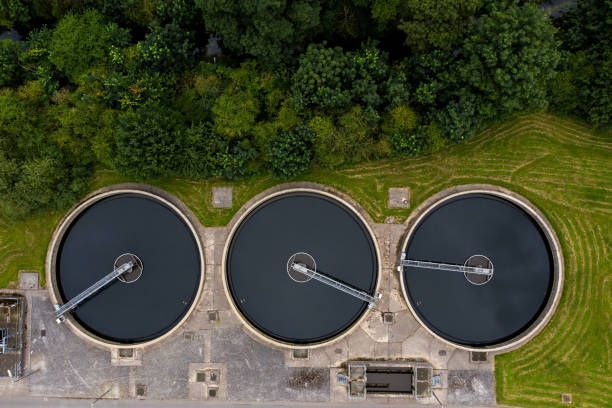 Aerial View of Three Large Circular Water Tanks — Wee R Pumping In Glenorchy, TAS
