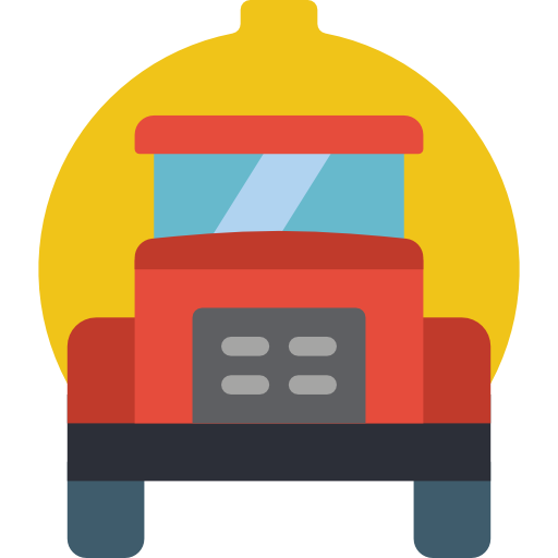 Front view of a red truck icon with blue windows on a yellow circle background — Wee R Pumping In Glenorchy, TAS