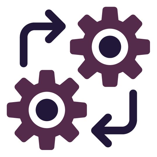 Two interlocking gears with arrows, indicating a process or system. Two interlocking gears with arrows, indicating a process or system.