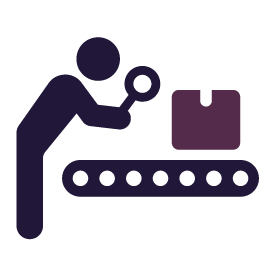 Person inspecting a package on a conveyor belt with a magnifying glass. Person inspecting a package on a conveyor belt with a magnifying glass.