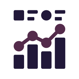 Chart with bar and line graphs, representing data analysis and progress, in dark purple. Chart with bar and line graphs, representing data analysis and progress, in dark purple.