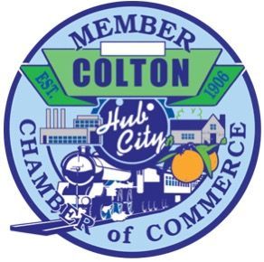 A black and white logo for the colton chamber of commerce.